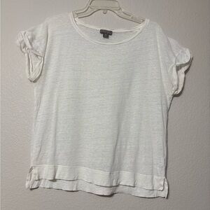 Point Sur White Linen Short Cap Sleeve, Round Neck Top. Size M